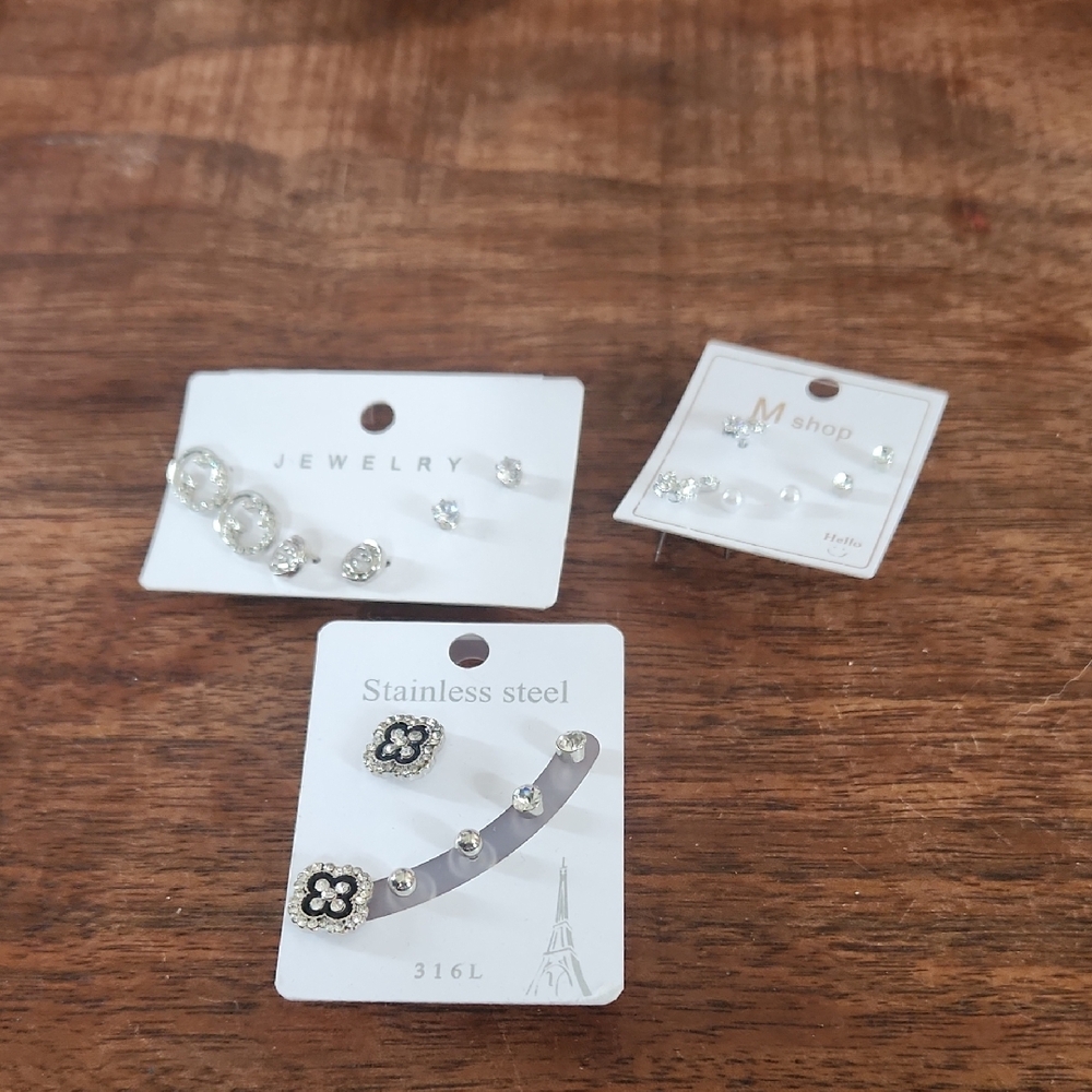 Fashion Jewelry Silver and Black Earrings Set